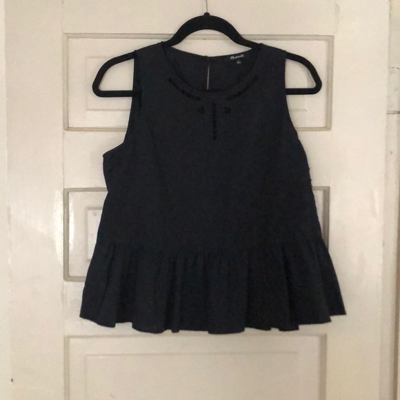 Madewell Cotton Embroidered Floral Peplum Top - Picture 2 of 6